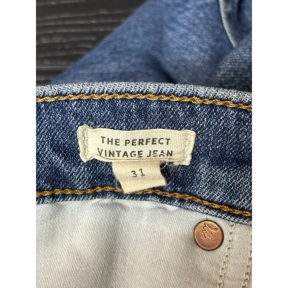 Madewell The Perfect Vintage Jeans Size 31 High‎ Rise HR HW Raw Hem Blue Denim